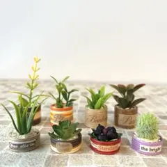 ミニチュア置物 観葉植物 お花　鉢植え 8個セット　エコクラフトハンドメイド