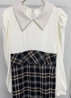 mily bilet シャツ襟チェックアシメフリルドッキングロングワンピース S