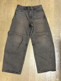 GUバレルレッグジーンズブラウンXL