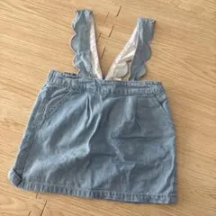 プティマイン80サイズ　デニムブルー ジャンバースカート スカラップデザイン
