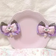 【ゆめかわ♡ゴシック ミルクティ－ベアパープルリボン】/大人可愛い/キッズリボン