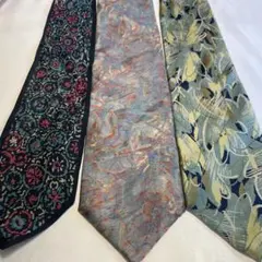 ブランドネクタイ 豪華3本セット 全てシルク アート柄 光沢 ブルー 青