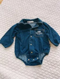 【③】デニムブルー 長袖ロンパース コットン100%