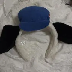 耳付きフリース帽子 青黒