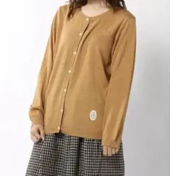 Samansa Mos2 レース付オーガニックコットンカーディガン　マスタード