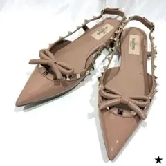 ★ヴァレンティノ ロックスタッズ スリングバック フラット シューズ 37.5 ☆ヴァレンティノ ロックスタッズ スリングバック フラット シューズ