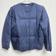 ユニクロ　UNIQLO C ノーカラー　ダウンジャケット　秋冬　アウター　紺　L