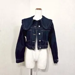 ZARA デニムジャケット ビッグカラー ショート丈 ネイビー USA XS