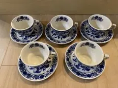 青い花柄カップとソーサー5個セット