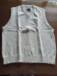アディダスベージュ ニット Vネック ベスト M