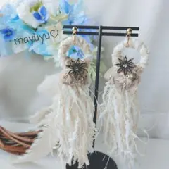 【124】ふんわり引き揃え糸・インド刺繍リボンフープタッセルピアス・イヤリング