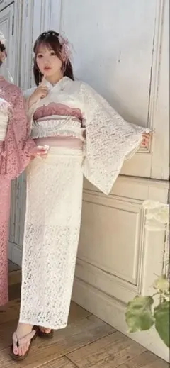 ☆新品☆ GRL 花柄レース浴衣セット　ホワイト　浴衣・帯2点　[gi1402]