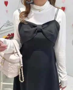 apres jour リボン付きキャミソールワンピース ブラック X-LARGEのサムネイル