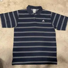 adidas 半袖ポロシャツ メンズ ボーダー 紺色 白色 Mサイズ
