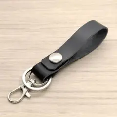 ループ キーホルダー ブラック 黒 キーリング 革 レザー ストラップ チャーム