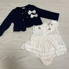 80【petit main】カーディガン、ロンパースセット