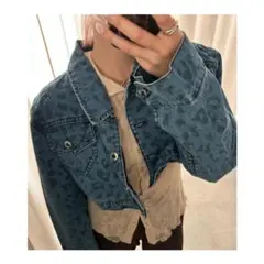 レオパード柄　デニムジャケット　gジャン　古着　y2k