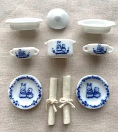 シルバニア　初期　食器　青の陶器調理セット　グラタン皿