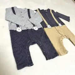 クマ　サロペットロンパース2色セット　80サイズ
