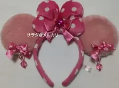 ディズニー　レア　ミニー　イヤリング　カチューシャ　ピンク　リボン　水玉　ドット