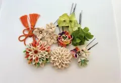 つまみ細工髪飾りセット 着物生地　正絹　タッセル　七五三　レトロ　結婚式　前撮り