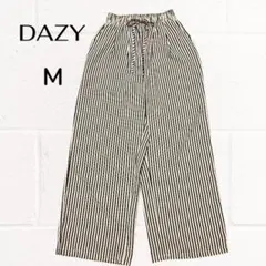【DAZY 】ワイドパンツ ストライプ　M ブラック×ホワイト ウエストゴム