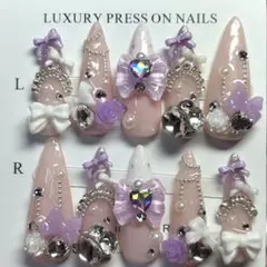 ネイルチップ 緑 推し活 リボン バレエコア フレンチガーリー 現品限り