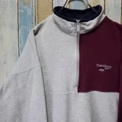 1069☆リーボック☆ハーフジップスウェットトレーナー☆刺繍ロゴ☆90s