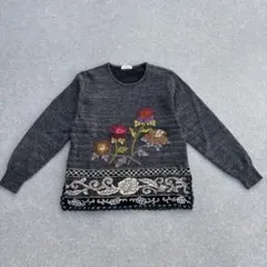 ALTMODER 花柄刺繍 ニット セーター 長袖 ダークグレー　レトロ