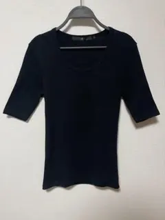 NO ID.(ノーアイディー) コットン七分Tシャツ ブラック　サイズ2のサムネイル