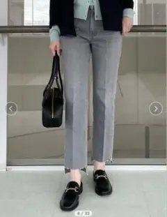 裾段差ストレートデニム　カットオフ　　ミラオーウェン　テーパード