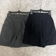 グレー ブラック プリーツ ショートパンツ