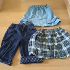 ボトムス3点セット（デニムスカート・チェック柄）