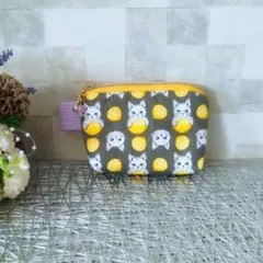 ねこ×レモン柄ポーチ　小物入れ　ミニポーチ