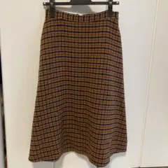 SLOBE IENA 茶色xオレンジチェック柄 フレアスカート