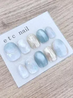 No.284 ベリーショート　ネイルチップ　ブルー　ニュアンス　ミラー　マグ　冬