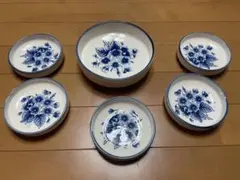 ☆昭和レトロ☆青い花柄の陶器皿6個セット