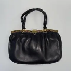 ヴィンテージ ブラックレザー ハンドバッグ 未使用品・長期保管品
