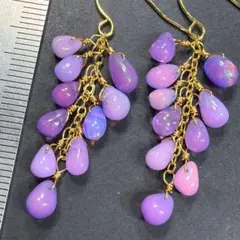 14KGF＊美しいパープルカラーエチオピアオパールの豪華なピアスj64