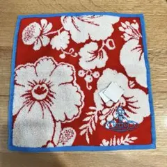 ビビアン　クラウン刺繍 ハイビスカス 花柄　タオルハンカチ 赤色