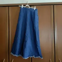 デニムフレアスカート フリンジ裾