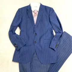 P.S.FA メンズ ビジネススーツ ブルー ストライプ A7 背抜き 春夏