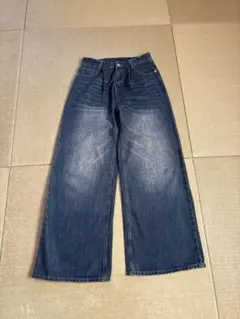 ワイドレッグデニムパンツ ダークブルー