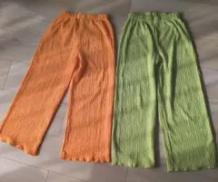 リブ編みオレンジ・グリーンパンツ