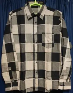 【新品】MERYUREL メンズ 長袖 チェックシャツ ベージュ×ブラック M