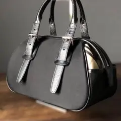 BURBERRY ハンドバッグ ノバチェック 本革 ナイロン ブラック ベージュ