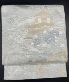 高級　洒落帯　袋帯　♢ 正絹　佐賀錦　金閣寺　花柄　377