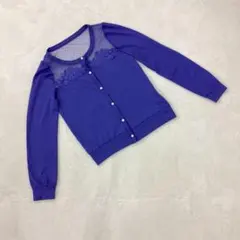 エムズエキサイト カーディガンレース シースルーパールボタンパープルM