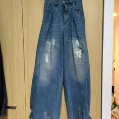 【Spielio】ヴィンテージライク箔プリントワイドデニムパンツ