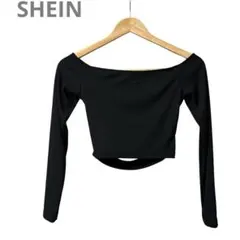 SHEIN オフショルダー 長袖トップス リブカットソー バックシャン 黒